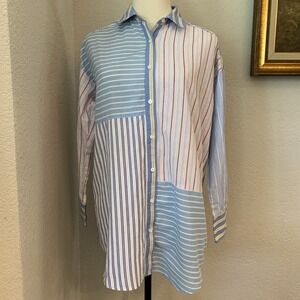 J McLaughlin Women's M Oversized Button Patchwork Stripe Long Sleeve Shirt